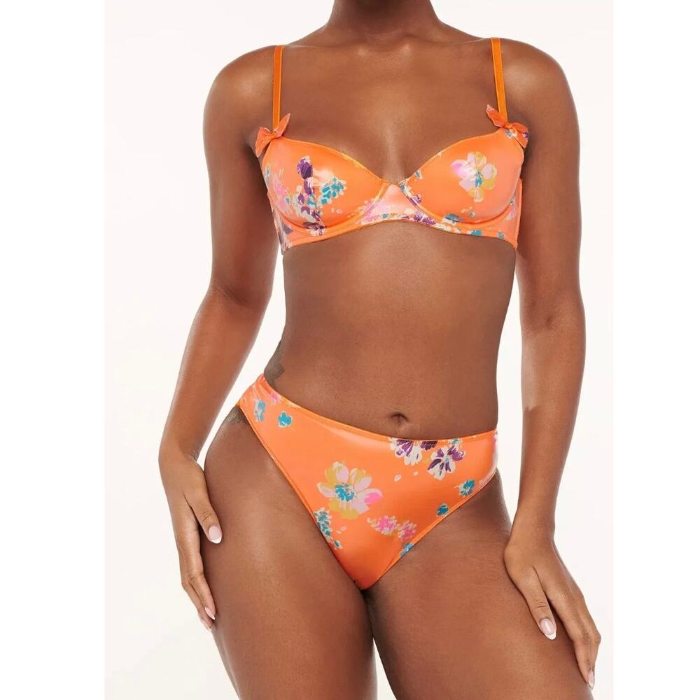 NWT Savage X Fenty Night Blooms High Leg Floral Mesh Bow Bikini Bottoms Size S